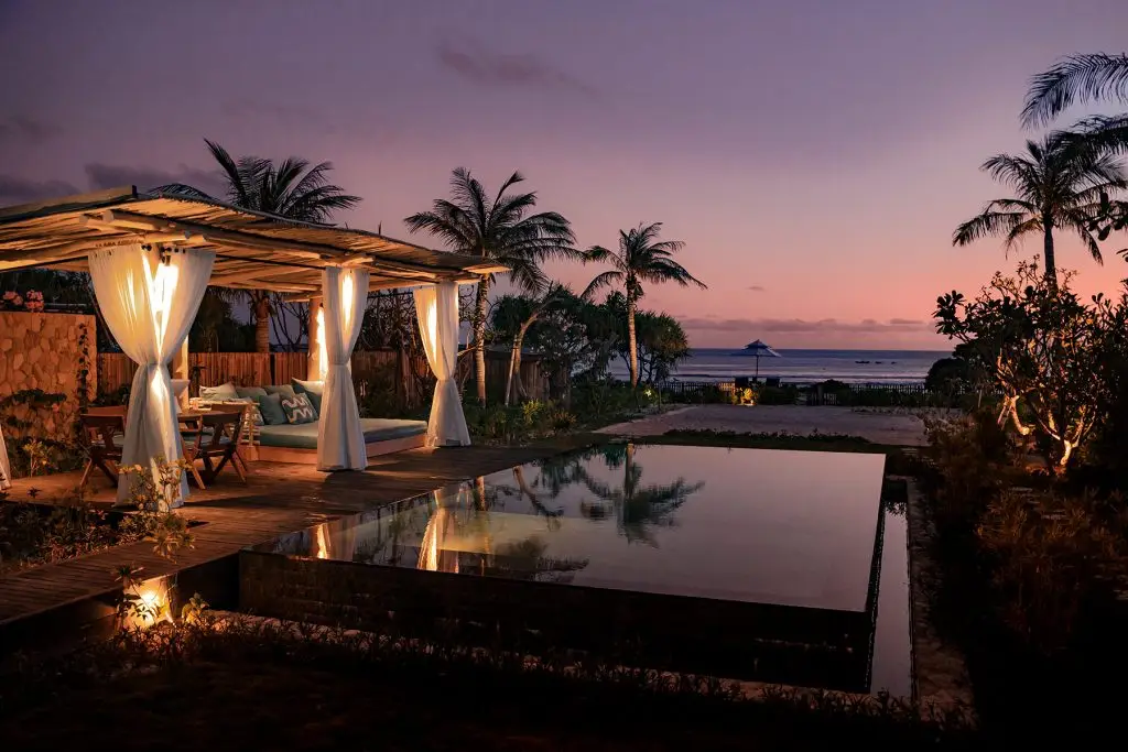 Nihi Rote Ume Leo Beachfront Pool Pavilion Sunset
