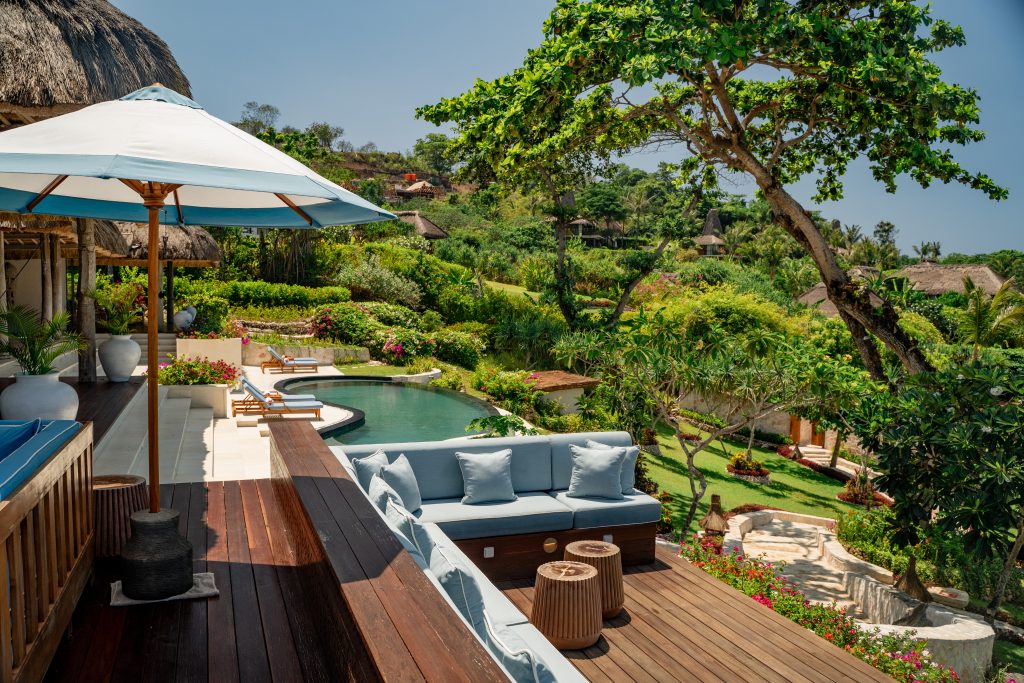 private villa lush poolside